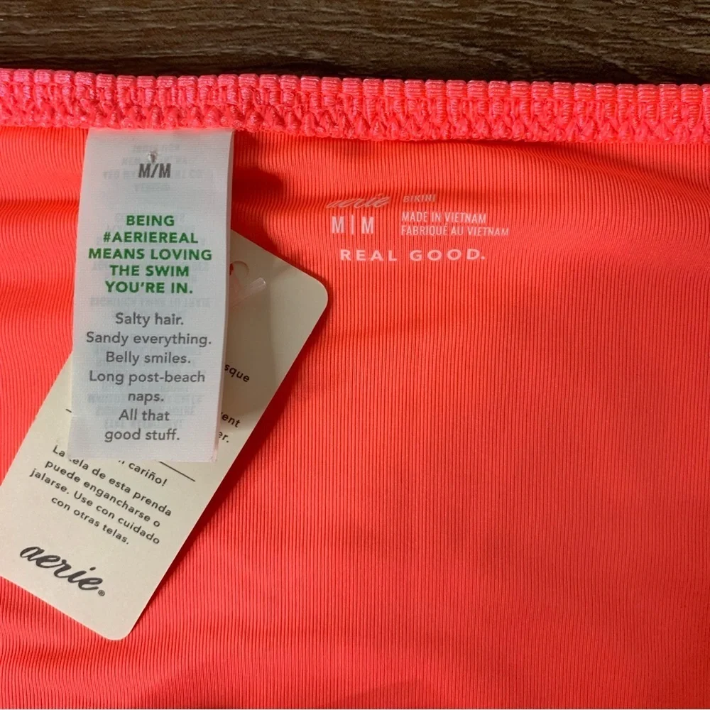 Aerie womens pink ribbed 2 piece bikini swimsuit M NWT